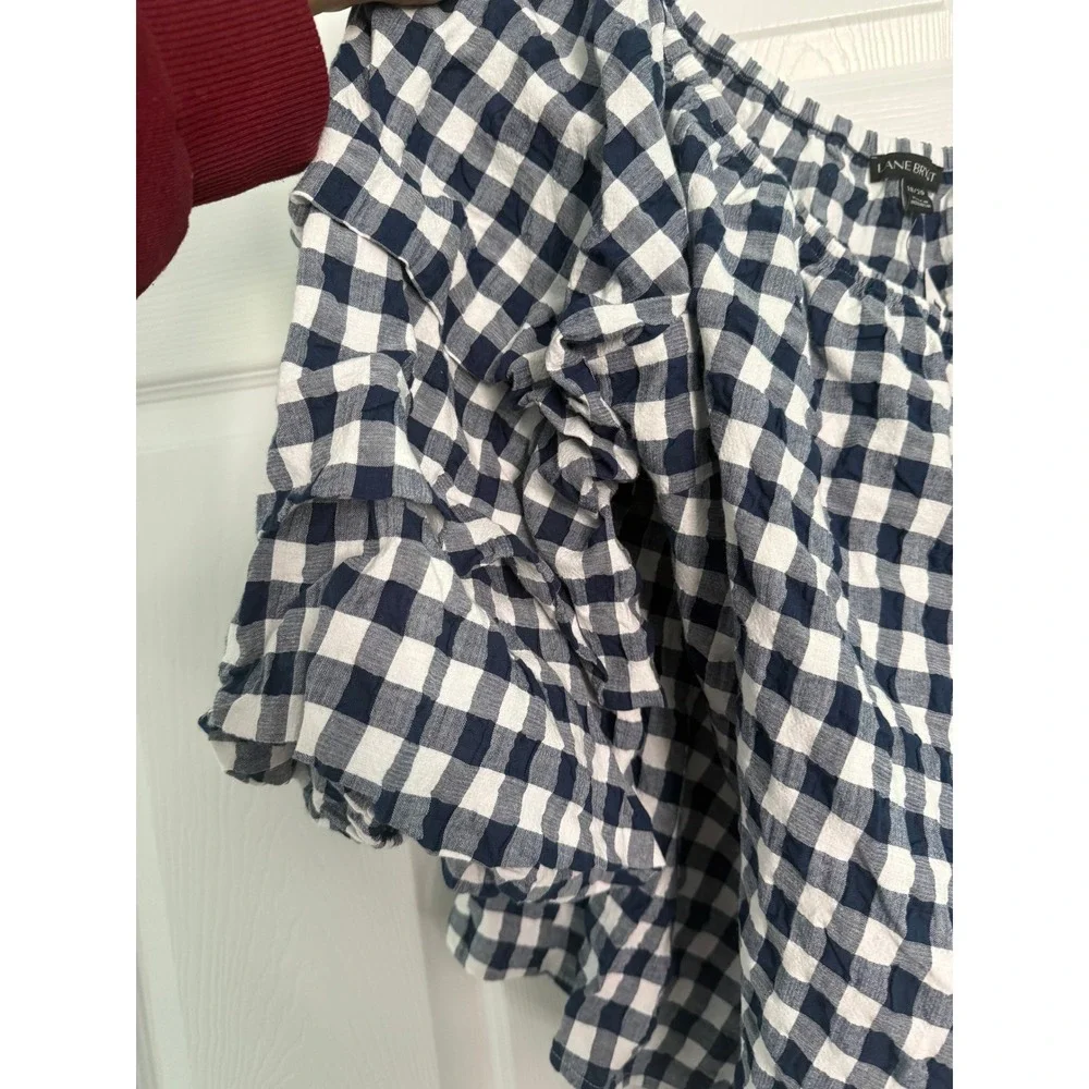 Lane Bryant Navy White Gingham Off Shoulder Ruffle Sleeve Top Plus 18/20 NWT